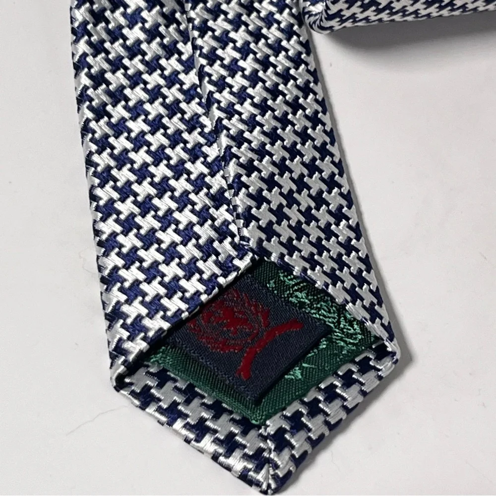 Tommy Hilfiger Men’s Silk Tie Red, Navy, Light Blue, Silver Stripe & Houndstooth